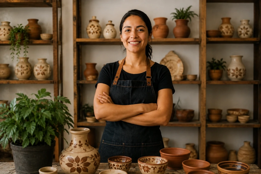 Emprendimiento local en Cancún liderado por emprendedora mexicana en su negocio artesanal