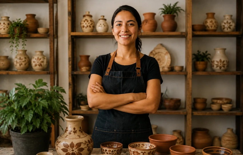 Emprendimiento local en Cancún liderado por emprendedora mexicana en su negocio artesanal
