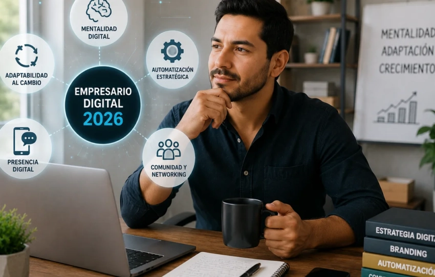 Empresario mexicano desarrollando habilidades digitales, automatización y estrategia para su PyME