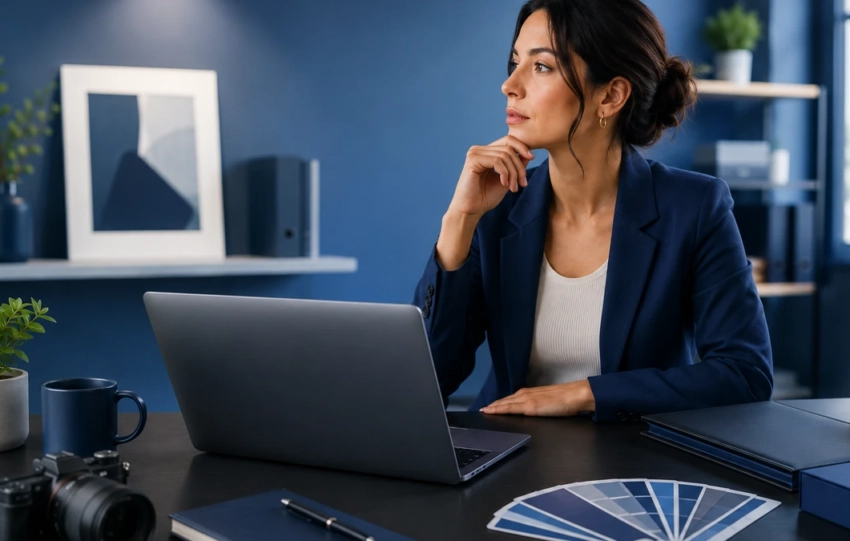 Empresaria mexicana trabajando en una imagen de marca profesional para transmitir confianza a sus clientes