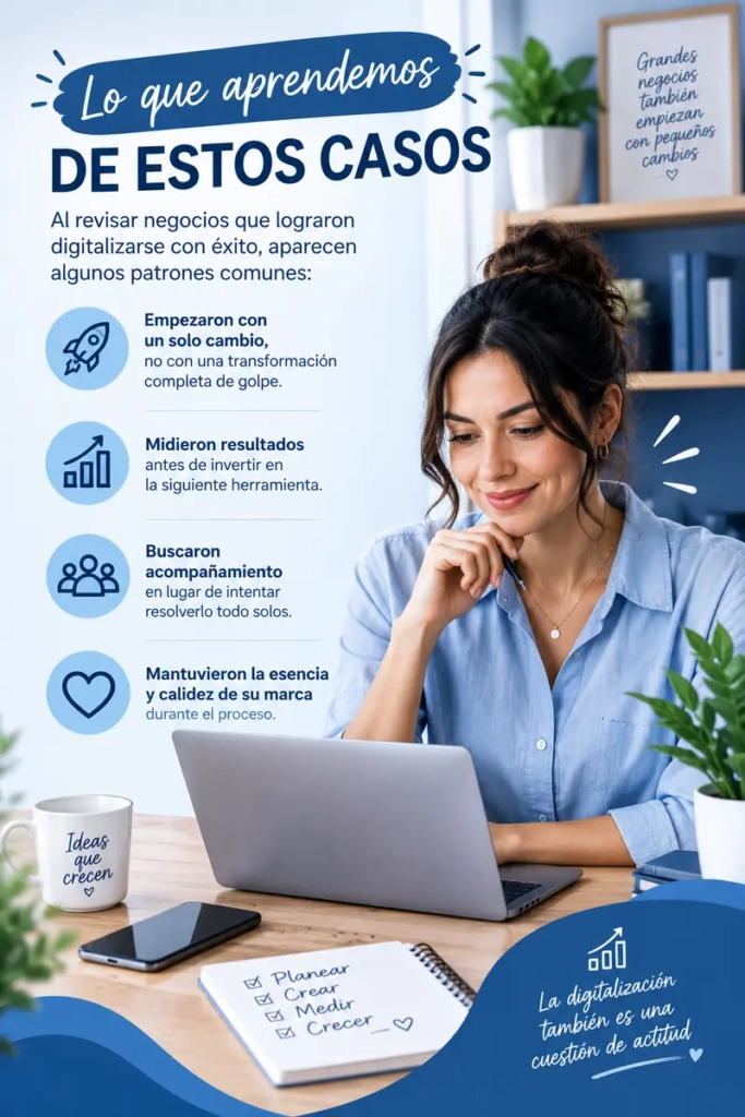 Empresaria mexicana analizando aprendizajes y resultados de la digitalización de su negocio