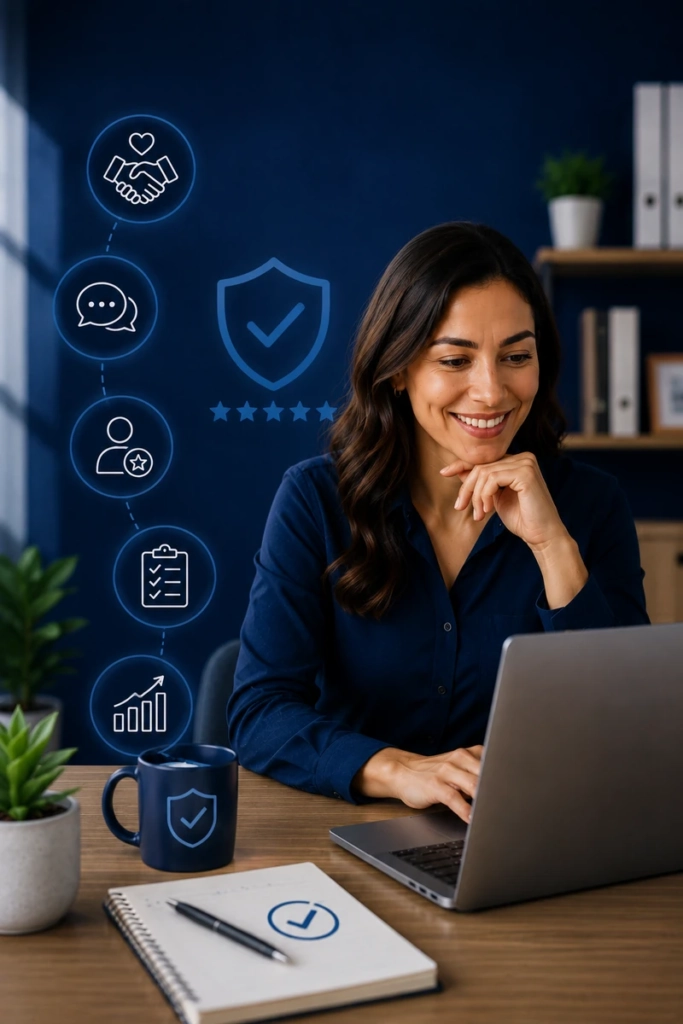 Empresaria mexicana utilizando estrategias para fortalecer la confianza y credibilidad de su negocio