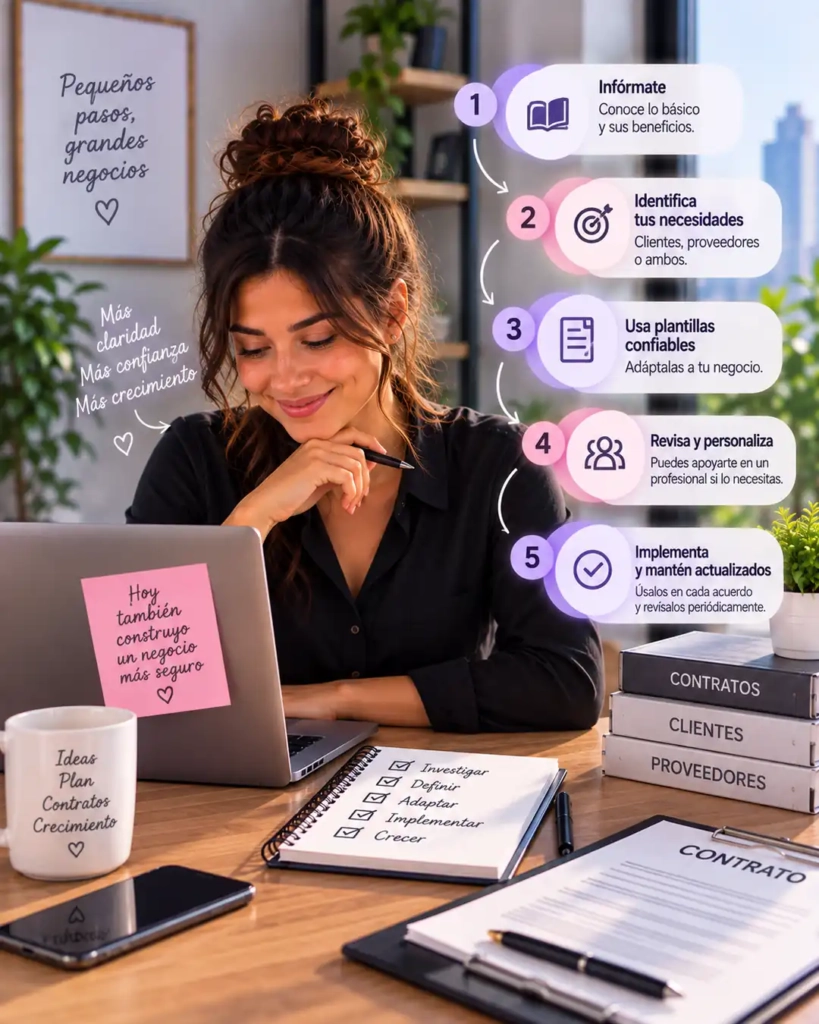 Emprendedora aprendiendo cómo implementar contratos con clientes y proveedores en su PyME