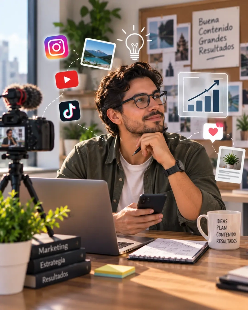 Emprendedor desarrollando contenido digital para mejorar el posicionamiento de su empresa