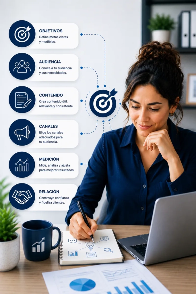 Empresaria mexicana planificando una estrategia digital para mejorar el crecimiento de su PyME