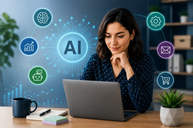 Empresaria mexicana utilizando inteligencia artificial para automatizar y mejorar procesos de su PyME