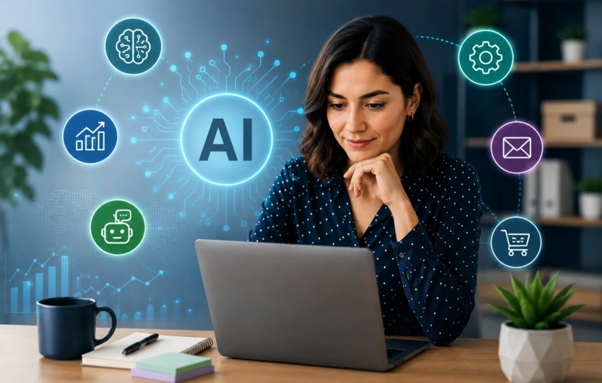 Empresaria mexicana utilizando inteligencia artificial para automatizar y mejorar procesos de su PyME