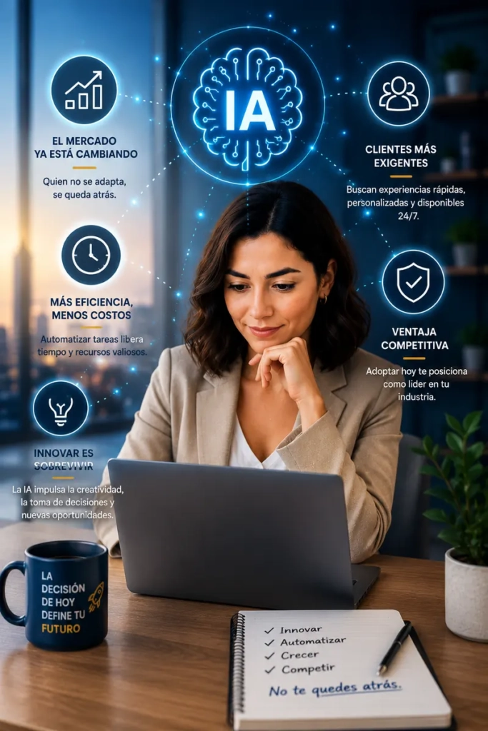 Empresaria mexicana utilizando inteligencia artificial para mejorar la competitividad y eficiencia de su PyME