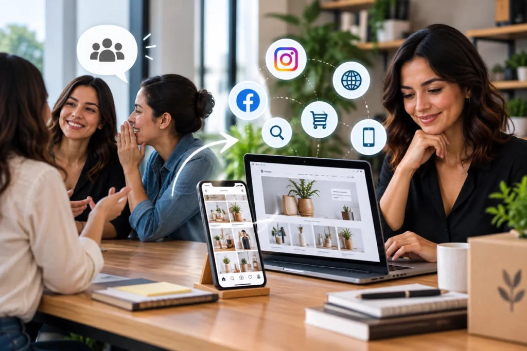 Emprendedora fortaleciendo la presencia digital de su negocio para complementar las ventas por recomendación