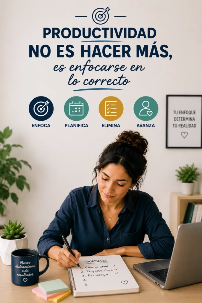 Emprendedora mexicana organizando prioridades para mejorar su productividad y enfocarse en las tareas importantes
